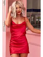 Merry See Gögüs Degajeli Saten Elbise Kırmızı Kırmızı görsel 6