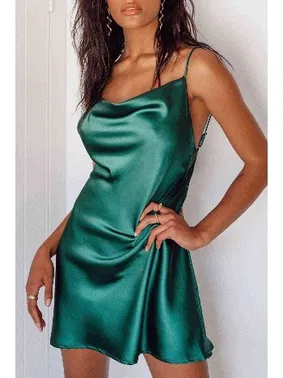 Merry See Merry See Gögüs Degajeli Saten Elbise Yeşil - Alternatif Görünüm