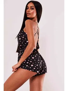 Merry See Merry See Kalp Baskılı Şık Tulum Siyah - Alternatif Görünüm