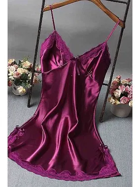 Merry See Merry See Saten Dantelli Kısa Gecelik Mor