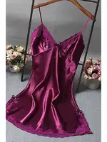 Merry See Saten Dantelli Kısa Gecelik Mor Mor