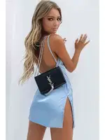 Merry See Saten Yırtmaçlı Kısa Gecelik MS2324-Mavi Mavi görsel 4