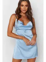 Merry See Saten Yırtmaçlı Kısa Gecelik MS2324-Mavi Mavi görsel 7
