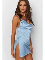 Merry See Saten Yırtmaçlı Kısa Gecelik MS2324-Mavi Mavi görsel 8