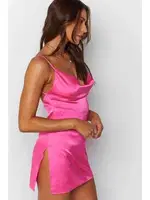 Merry See Saten Yırtmaçlı Kısa Gecelik MS2324-Pembe Pembe görsel 6