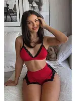 Merry See Seksi Sütyen Külot Takım MS3247-Kırmızı Kırmızı