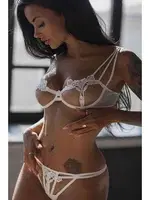 Merry See Sexy Sütyen Külot Takım Fantezi İç giyim Beyaz Beyaz farklı açı