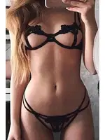 Merry See Sexy Sütyen Külot Takım Fantezi İç giyim Siyah Siyah