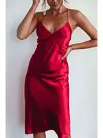 Merry See Sırt Dekolteli Uzun Saten Gecelik Elbise Kırmızı 2329 Kırmızı görsel 6