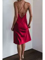 Merry See Sırt Dekolteli Uzun Saten Gecelik Elbise Kırmızı 2329 Kırmızı görsel 10