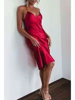 Merry See Sırt Dekolteli Uzun Saten Gecelik Elbise Kırmızı 2329 Kırmızı görsel 11