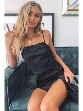 Merry See Siyah Yırtmaçlı Mini Saten Elbise Merry See MS2350 - Alternatif Görünüm