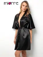 Miorre Dantelli Saten Sabahlık Siyah detay görünüm