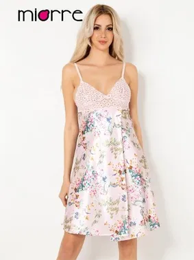 Miorre Dantel Detaylı Çiçek Desenli Saten Gecelik - Alternatif Görünüm