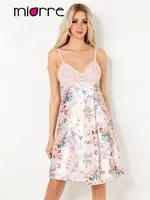 Dantel Detaylı Çiçek Desenli Saten Gecelik Pudra detay görünüm