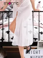 Miorre Güpür Detaylı Uzun Gecelik Takımı Beyaz görsel 5