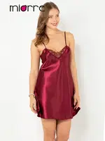 Miorre İnce Askılı Güpürlü Gecelik Bordo görsel 18