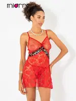 Miorre Leopar Detaylı Gecelik Takımı Kırmızı detay görünüm