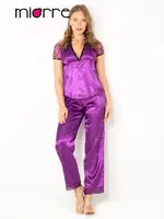 Miorre Saten Pijama Takım Bayan 18524 Mor detay görünüm