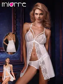 Miorre Miorre Ekru Bralet Detaylı Tül Gecelik Takım