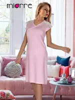 Omuzları Dantel Miorre Uzun Penye Gecelik Toz Pembe detay görünüm