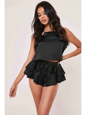 NightLight Siyah Saten Büstiyer Mini Şort Takım Night Light 3377