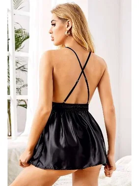 NightLight Night Light Siyah Saten Dekolte Gecelik 3361 - Alternatif Görünüm