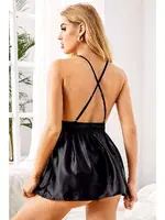 Night Light Siyah Saten Dekolte Gecelik 3361 Siyah detay görünüm