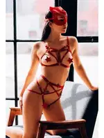 Nightlight Kedi Maskeli Kırmızı Fantazi Harness Takım 8009 Kırmızı