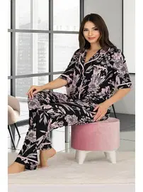 Lady Pembe Çiçek Desenli Gömlekli ve Askılı 3'lü Pijama Takımı Lady 20001