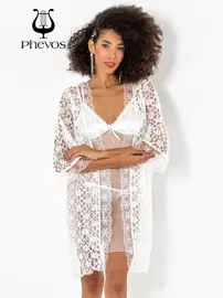 Phevos Phevos 3lü Beyaz Gecelik ve Sabahlık Takımı