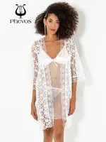 Phevos 3lü Beyaz Gecelik ve Sabahlık Takımı Beyaz görsel 8