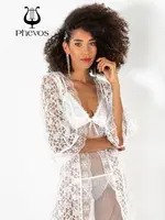 Phevos 3lü Beyaz Gecelik ve Sabahlık Takımı Beyaz görsel 9