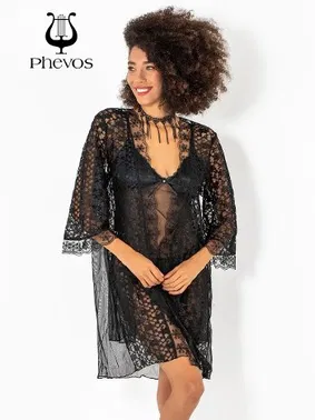 Phevos Phevos 3lü Siyah Gecelik ve Sabahlık Takımı - Alternatif Görünüm