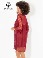 3lü Bordo Dantelli Gecelik Sabahlık Takımı Phevos Bordo görsel 7