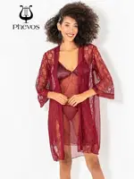 3lü Bordo Dantelli Gecelik Sabahlık Takımı Phevos Bordo görsel 8