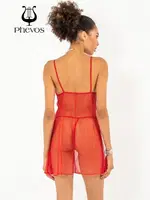 Phevos Dantel Detaylı 2li Kısa Gecelik Takımı Kırmızı görsel 4