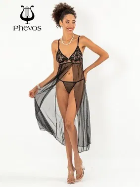 Phevos Phevos Dantel Detaylı 2li Uzun Gecelik Takımı