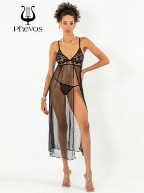 Phevos Phevos Dantel Detaylı 2li Uzun Gecelik Takımı - Alternatif Görünüm