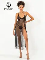 Phevos Dantel Detaylı 2li Uzun Gecelik Takımı Siyah detay görünüm