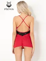 Phevos Dantel Detaylı Fantezi Gecelik Kırmızı görsel 4