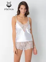 Phevos Dantel Detaylı Saten Fantezi Tulum Beyaz