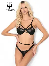 Phevos Siyah Dantelli Fantezi Sütyen Takım Phevos