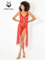 Phevos Göğüs Kısmı Güpür Detaylı 2li Gecelik Takımı Kırmızı farklı açı