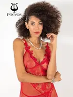 Phevos Göğüs Kısmı Güpür Detaylı 2li Gecelik Takımı Kırmızı görsel 10