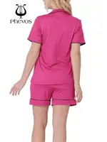 Phevos İnce Askılı Şortlu Pijama Takımı Koyu Fuşya görsel 9