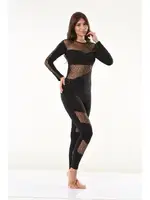 Puanlı Transparan Detaylı Kadın Tayt Takım Derya Kurşun 1131 Siyah