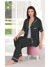 Lady Puantiyeli Düğmeli Pijama Atlet 3 lü Takım Lady 20000