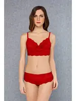 Dantelli Dolgusuz Bralet Sütyen Slip Külot Takım Doreanse 12432 Kırmızı farklı açı