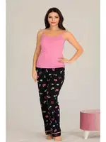 Siyah Çiçek Desenli Gömlekli Ve Askılı 3lü Pijama Takımı Lady 20003 Siyah detay görünüm